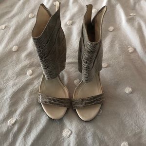 White and snake skin print heels!